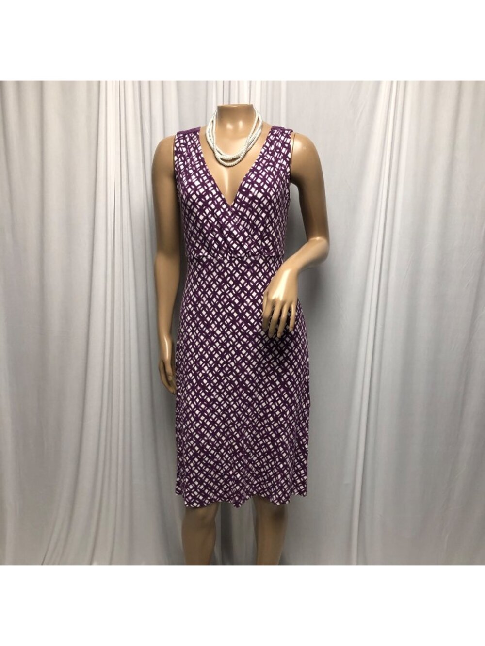 Merona Dress Womens Size Small Purple White V-Neck Back Lace Stretchy Sleeveless